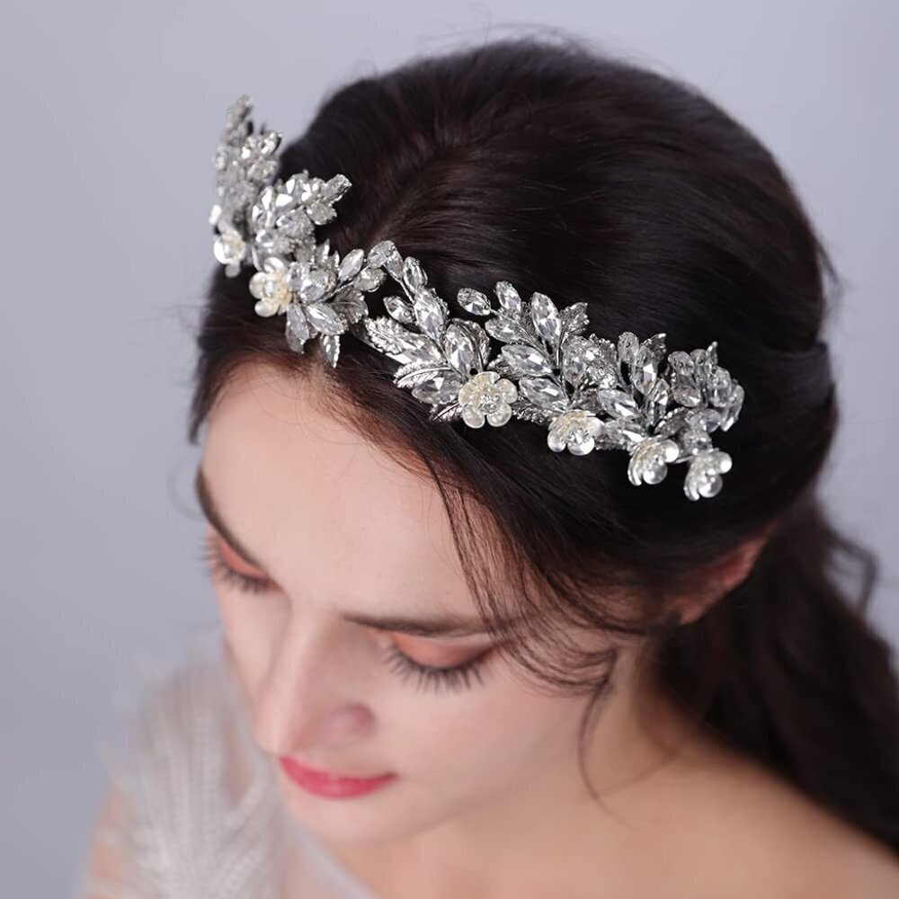 Flower Crystal Leaf Headband Tiara Rhinestone Tiara Headband Bridal Wedding Crow